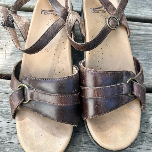 Dansko Dark Brown Leather Sandals - Picture 1 of 6